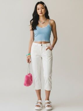 Y2K Dolcezza White Seam Detail Capri Pants